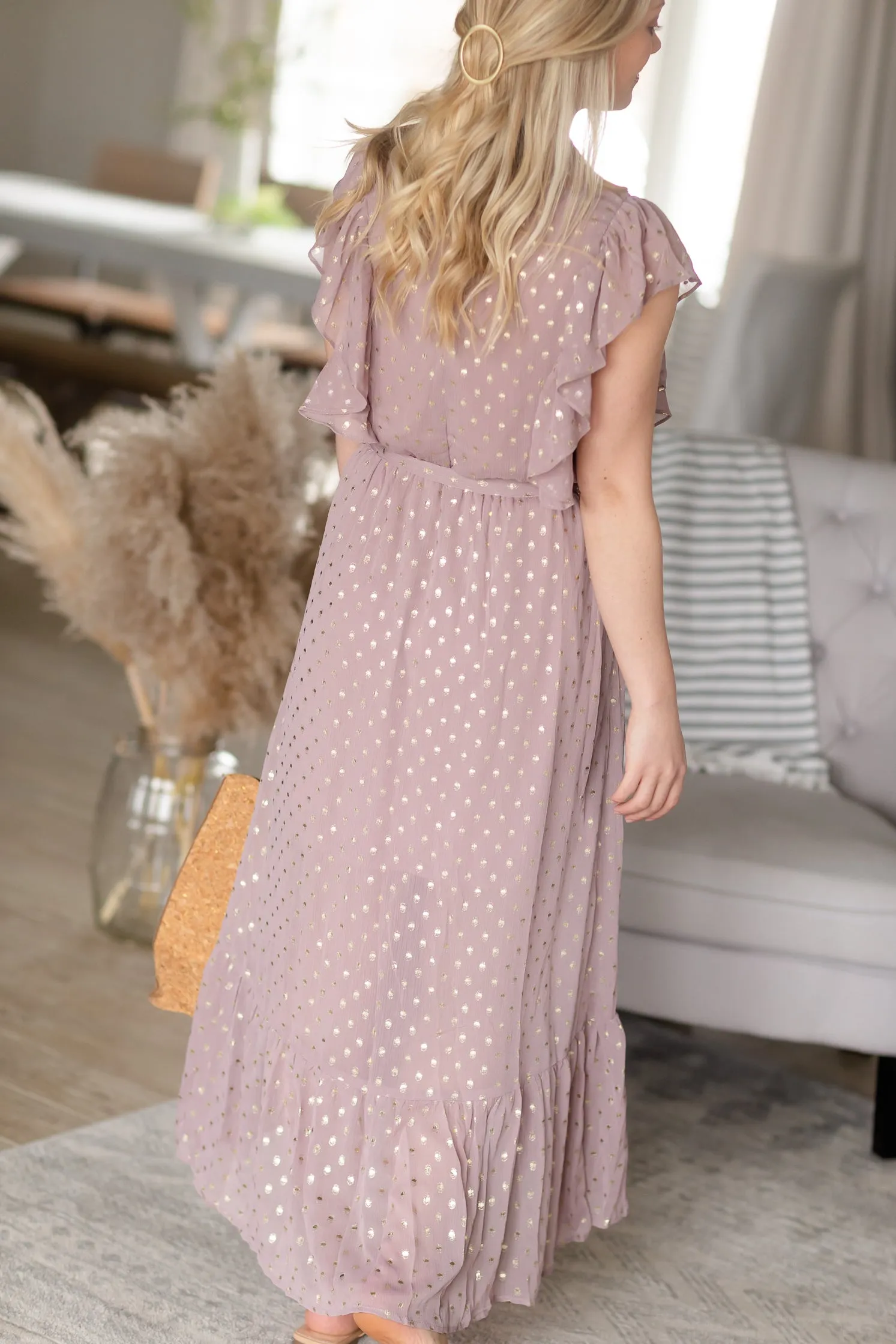 Mauve Foil Chiffon Maxi Dress - FINAL SALE