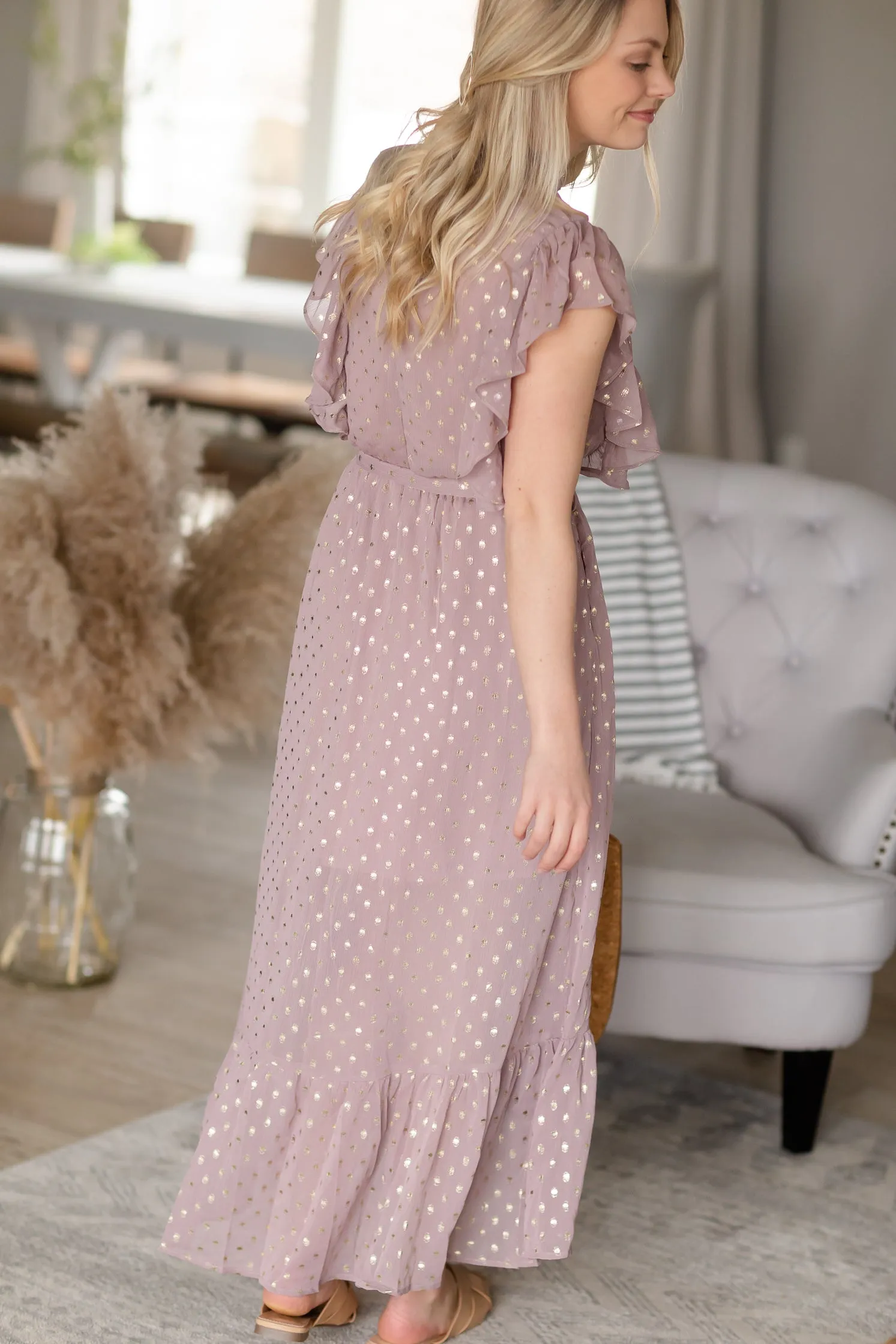 Mauve Foil Chiffon Maxi Dress - FINAL SALE