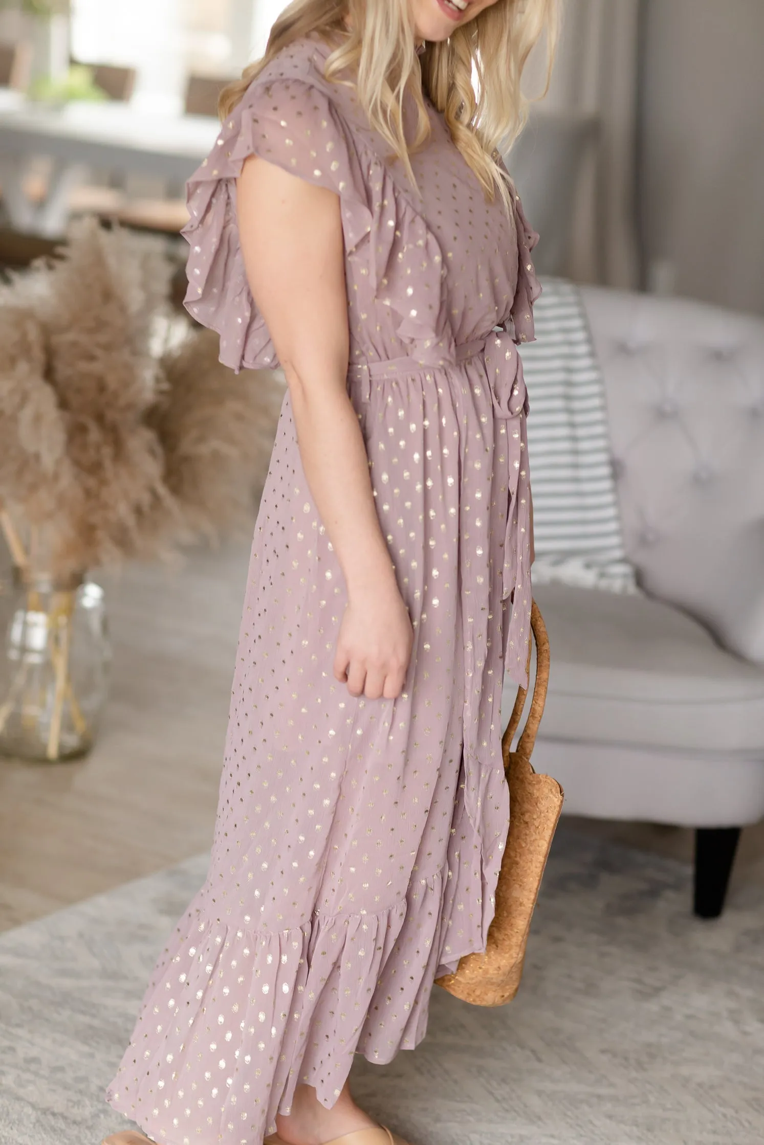 Mauve Foil Chiffon Maxi Dress - FINAL SALE