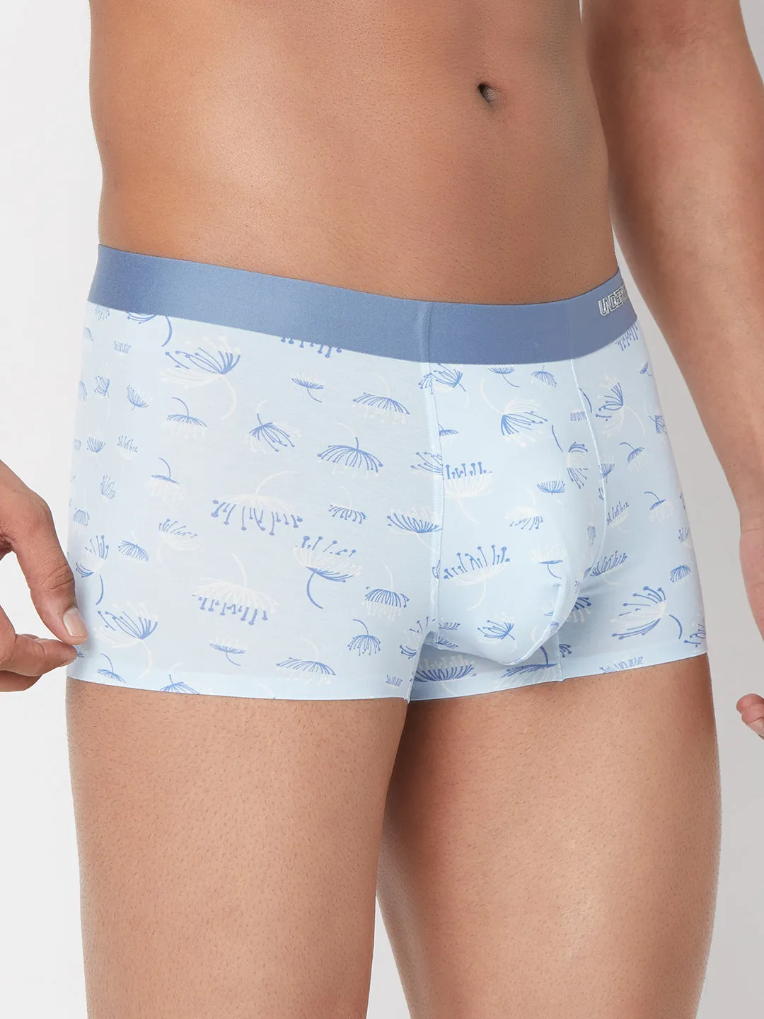 Men Skyblue Printed Super Premium Bonded Elastic Trunk - Underjeans By Spykar