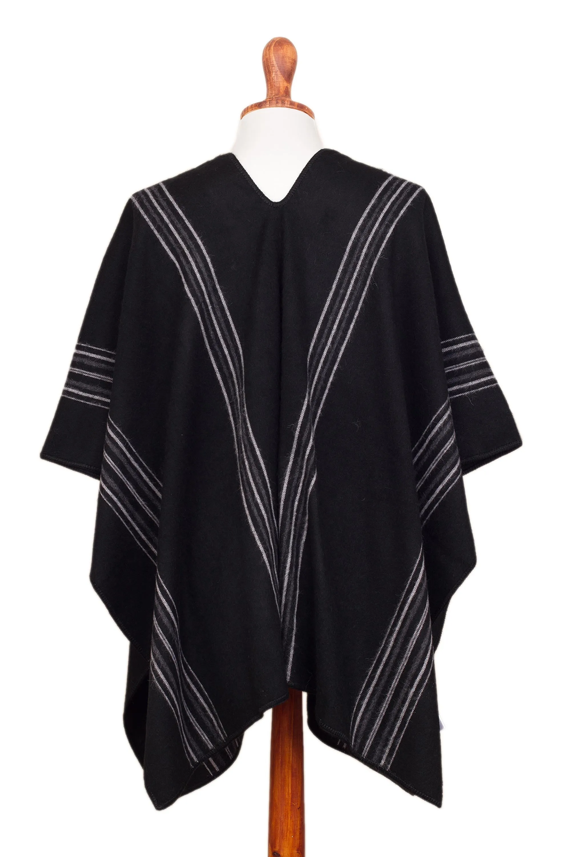 Men's Alpaca Blend Poncho in Black from Peru - Chic Andes in Black | NOVICA