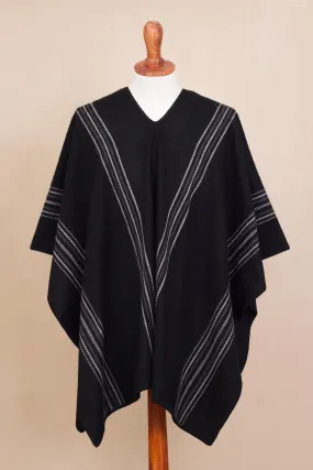 Men's Alpaca Blend Poncho in Black from Peru - Chic Andes in Black | NOVICA