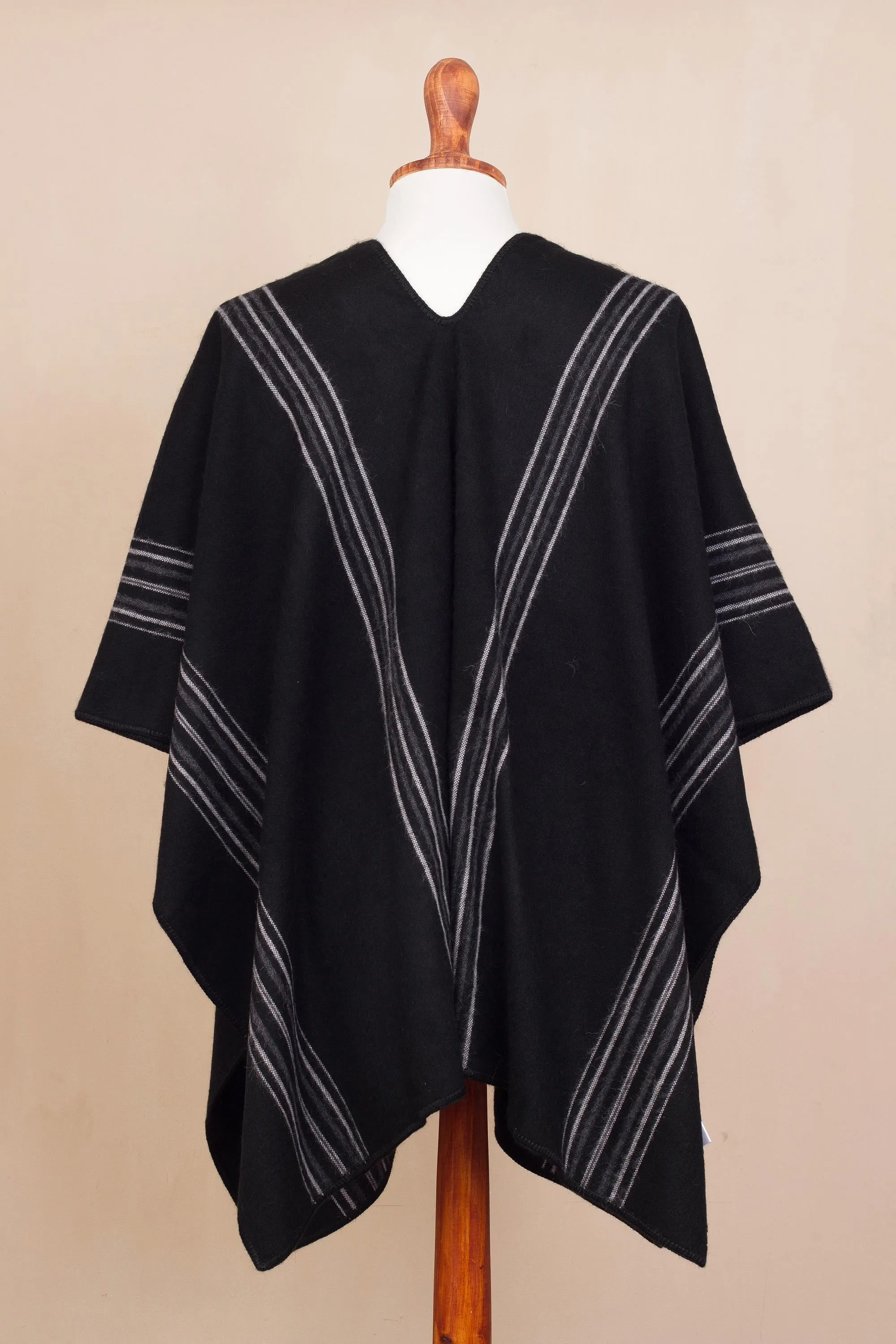 Men's Alpaca Blend Poncho in Black from Peru - Chic Andes in Black | NOVICA