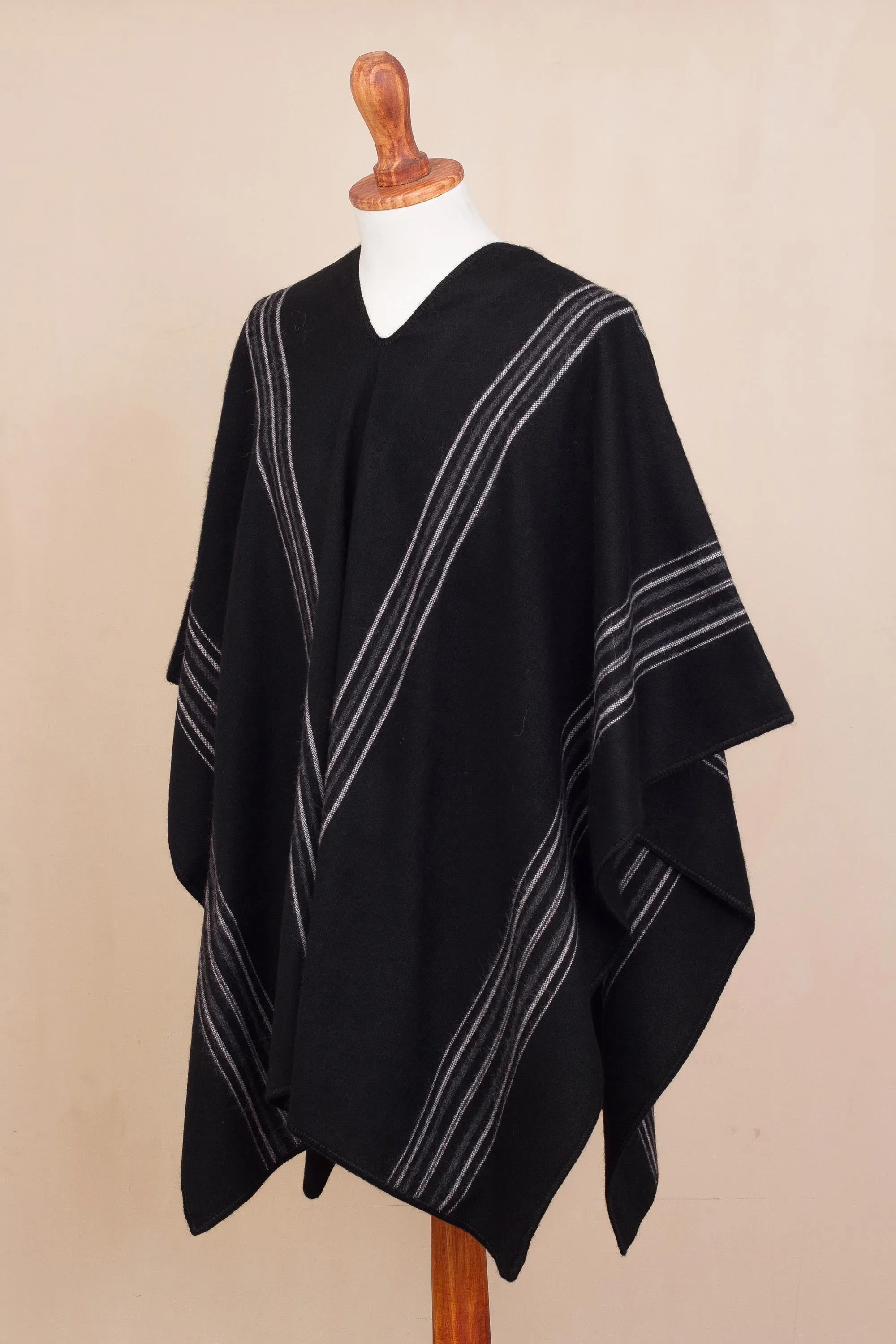 Men's Alpaca Blend Poncho in Black from Peru - Chic Andes in Black | NOVICA