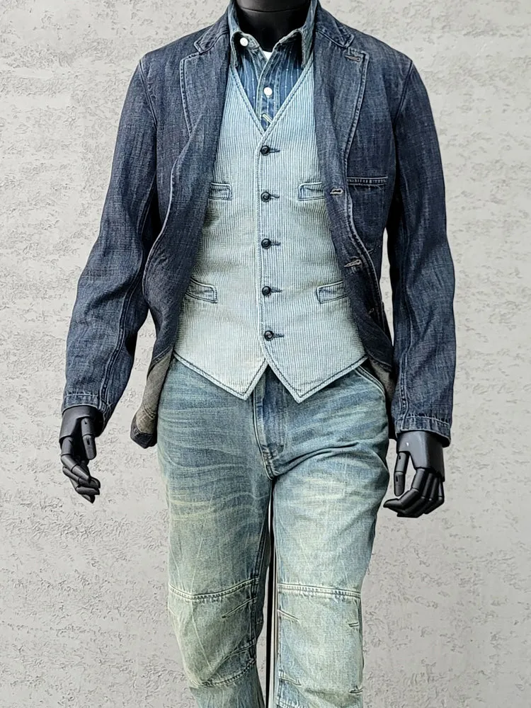 Men's Distressed Denim Suit Jacket