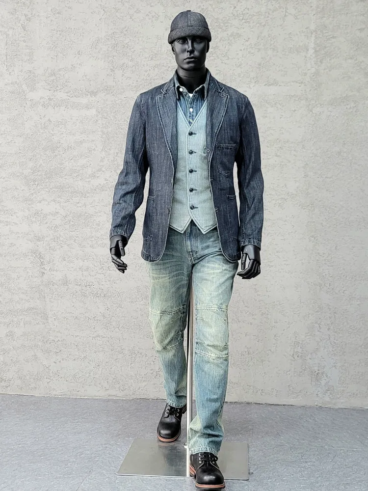 Men's Distressed Denim Suit Jacket