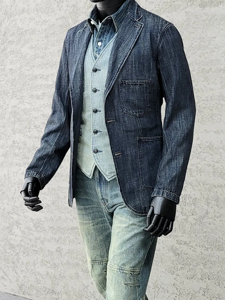 Men's Distressed Denim Suit Jacket