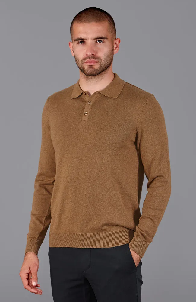 Mens Lightweight Cotton Long Sleeve Knitted Polo Shirt