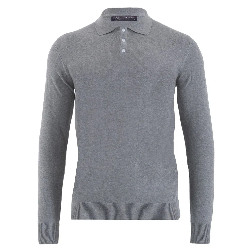 Mens Lightweight Cotton Long Sleeve Knitted Polo Shirt