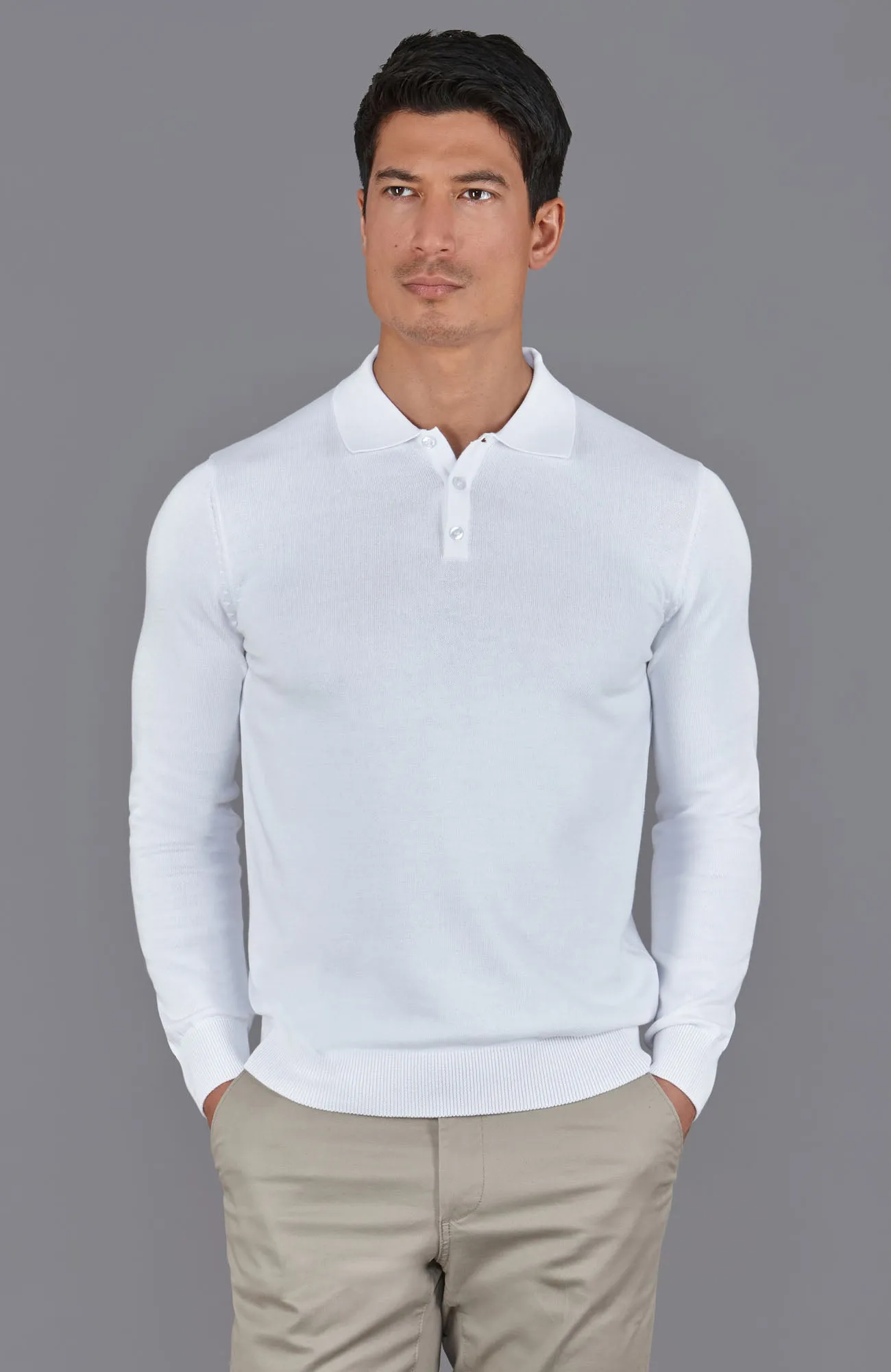 Mens Lightweight Cotton Long Sleeve Knitted Polo Shirt