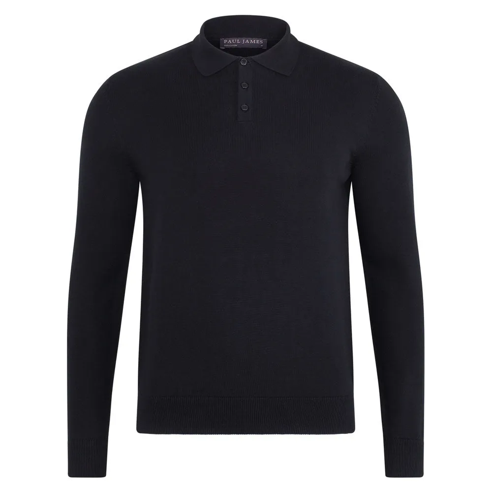 Mens Lightweight Cotton Long Sleeve Knitted Polo Shirt