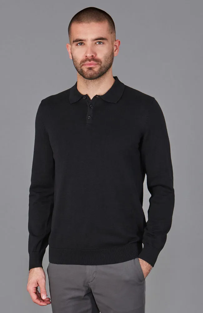 Mens Lightweight Cotton Long Sleeve Knitted Polo Shirt