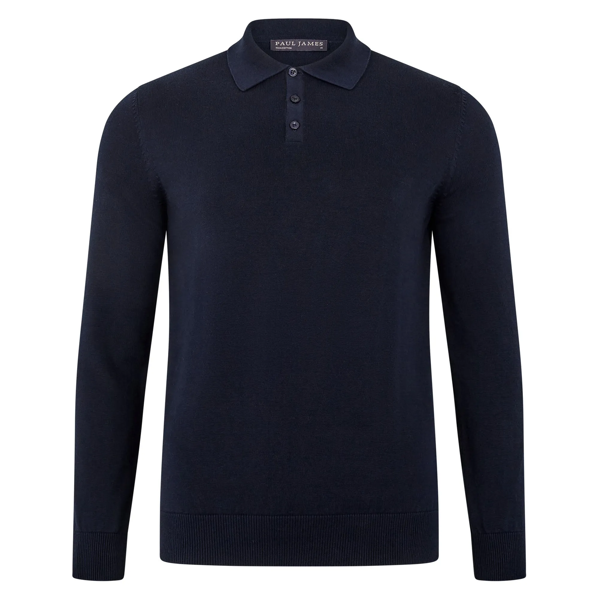 Mens Lightweight Cotton Long Sleeve Knitted Polo Shirt