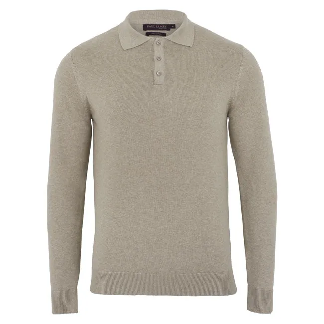 Mens Lightweight Cotton Long Sleeve Knitted Polo Shirt