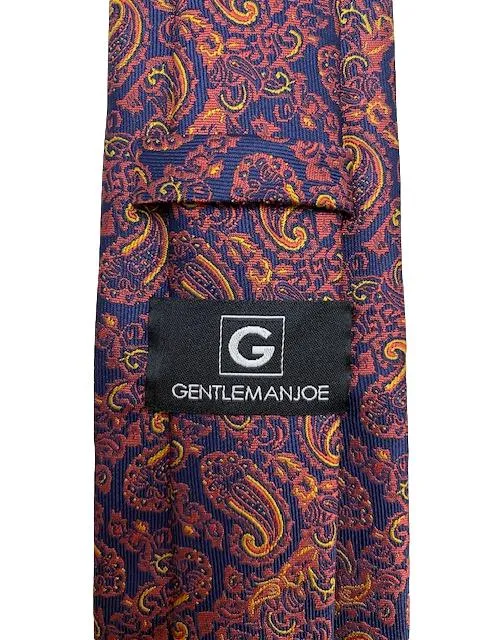 Men's Navy Tie with Burnt Red and Orange Paisley Design