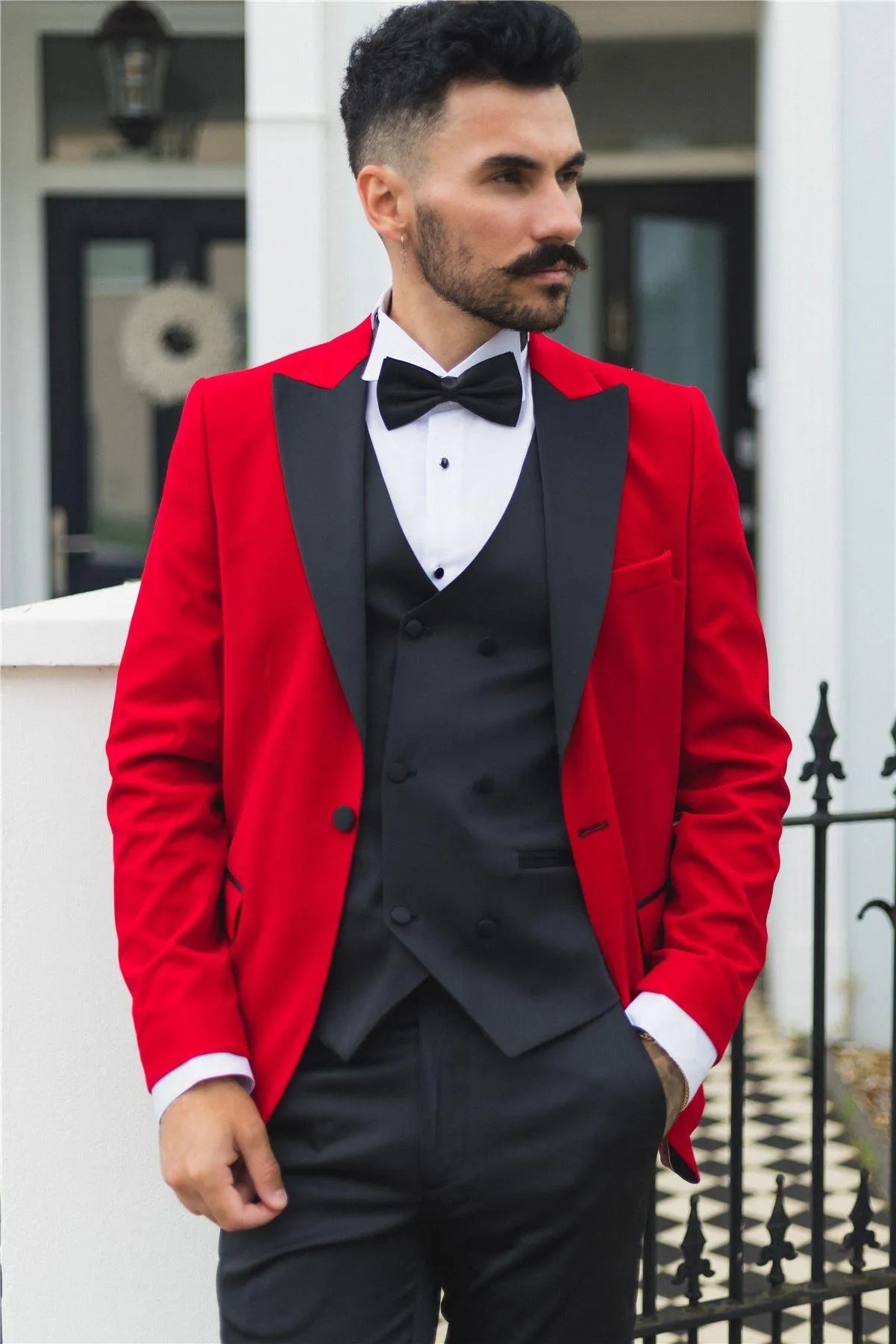 Mens Red Velvet Tuxedo Blazer Satin Peak Lapels Dinner Jacket Wedding Prom Black Tie