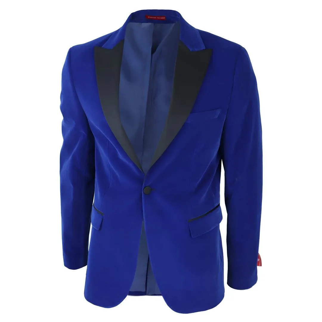 Mens Royal Blue Velvet Tuxedo Blazer Satin Peak Lapels Dinner Jacket Wedding Prom Black Tie