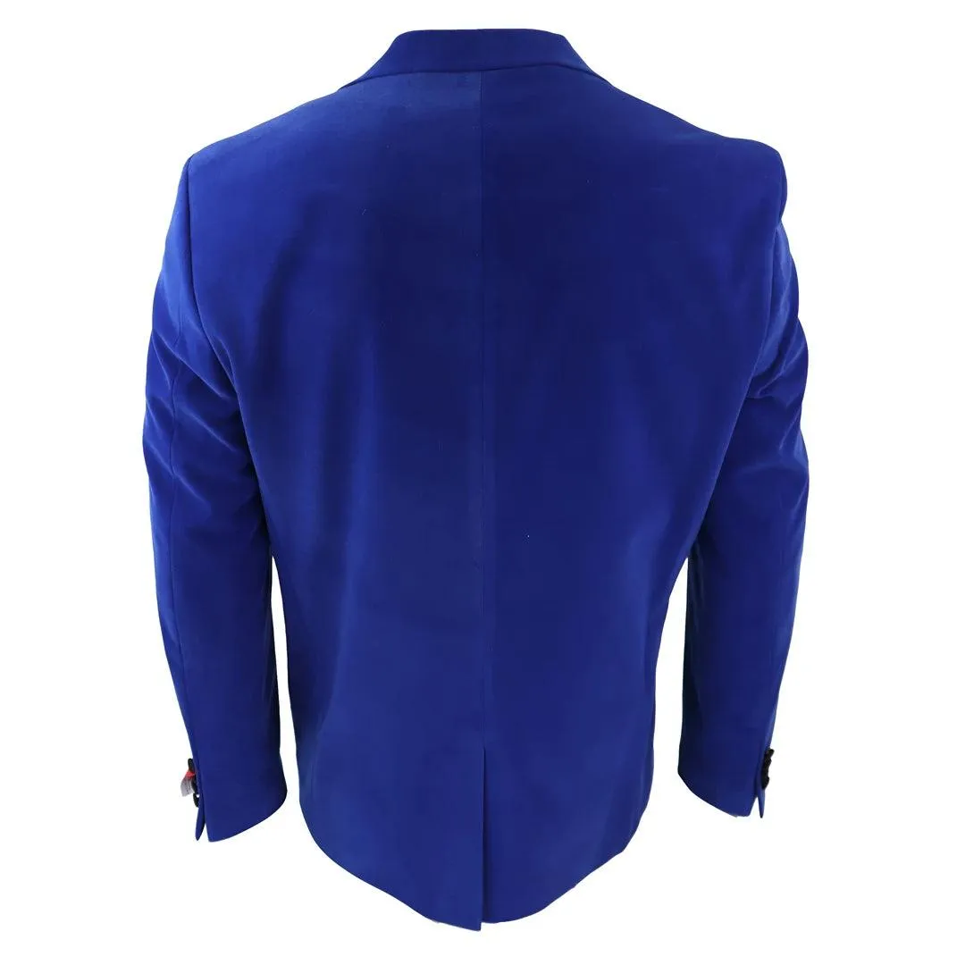 Mens Royal Blue Velvet Tuxedo Blazer Satin Peak Lapels Dinner Jacket Wedding Prom Black Tie