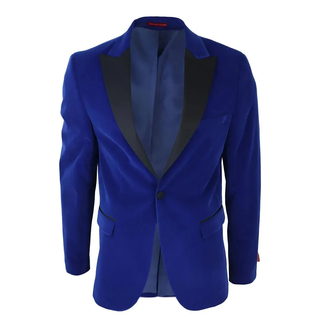 Mens Royal Blue Velvet Tuxedo Blazer Satin Peak Lapels Dinner Jacket Wedding Prom Black Tie