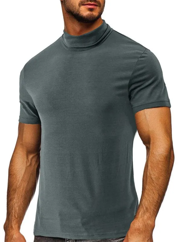 Men's Solid Print Turtleneck Short-Sleeved Shirt