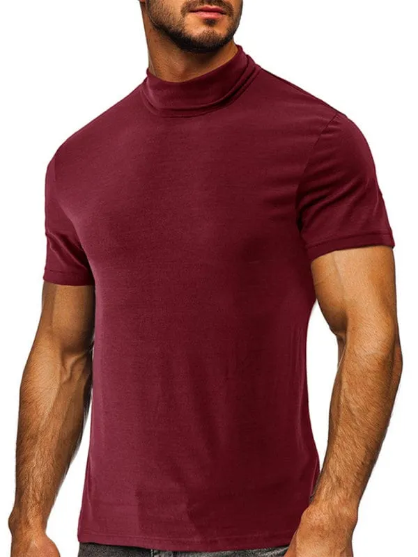 Men's Solid Print Turtleneck Short-Sleeved Shirt