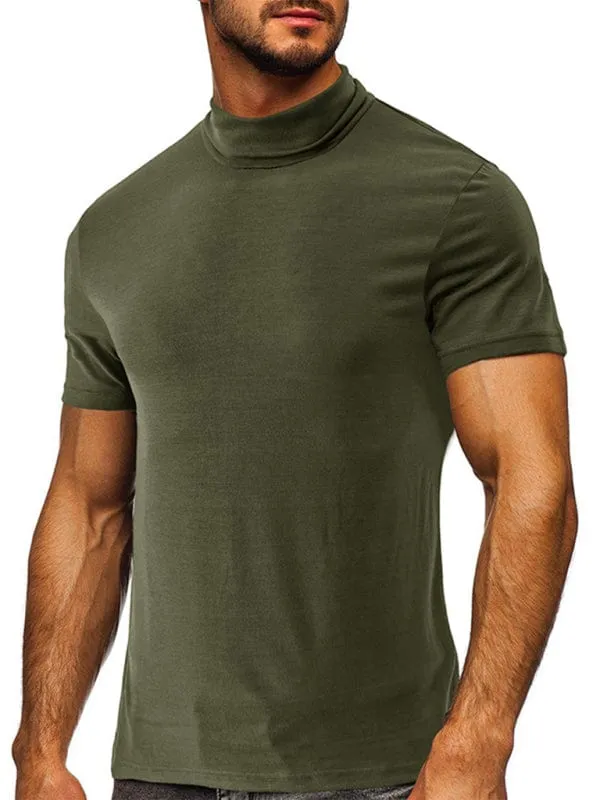 Men's Solid Print Turtleneck Short-Sleeved Shirt