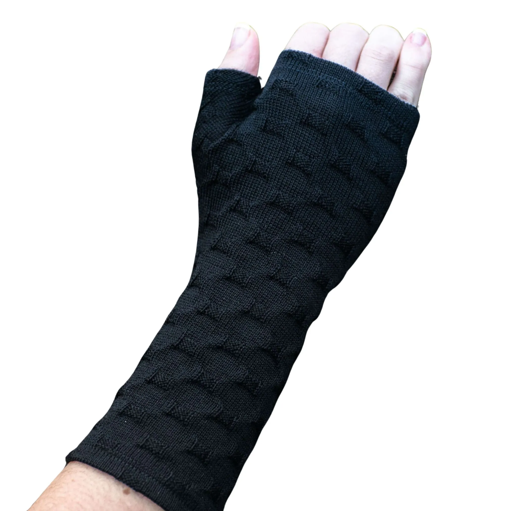 Merino Wool Gloves - Black Cross Textured