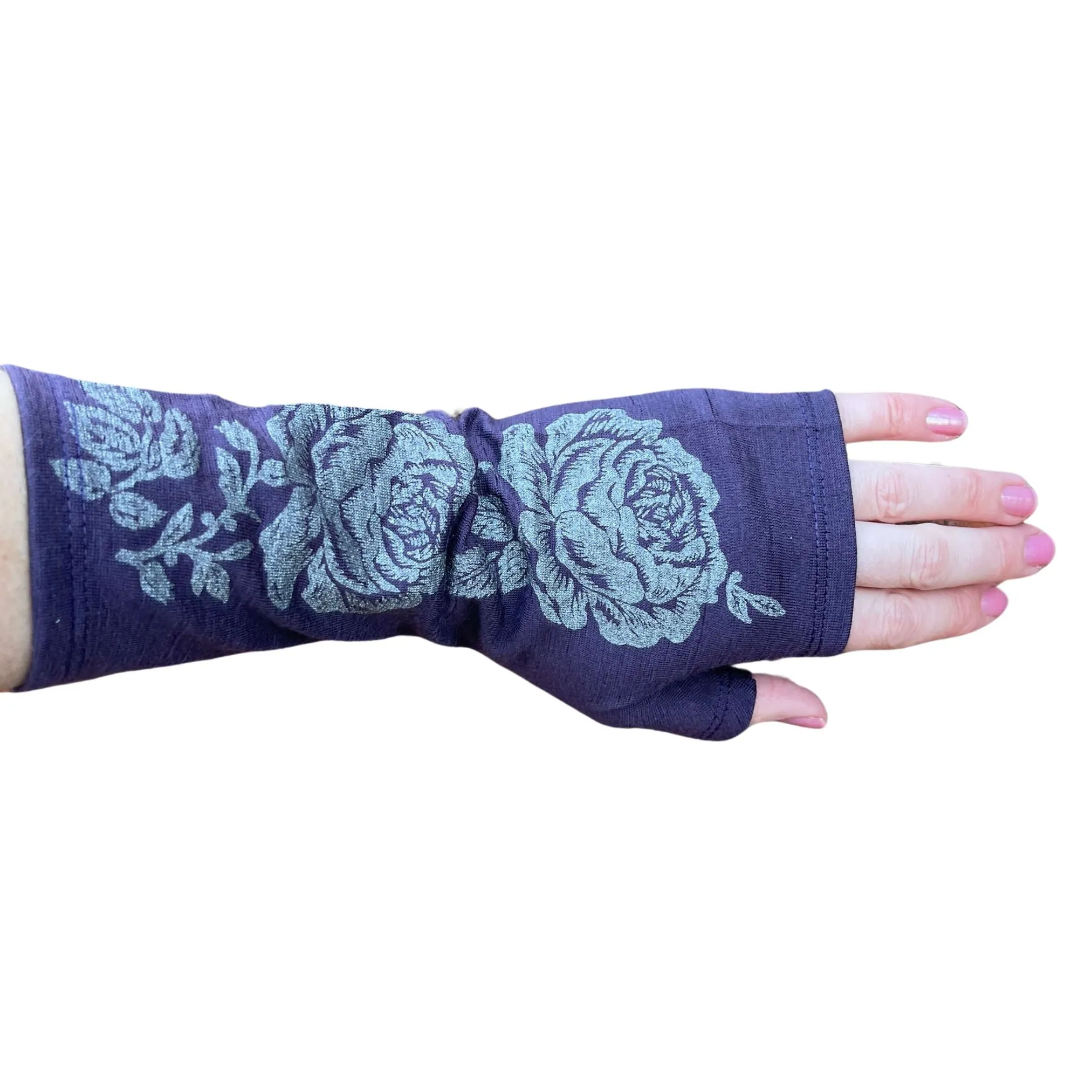 Merino Wool Gloves - Purple and Silver Rose