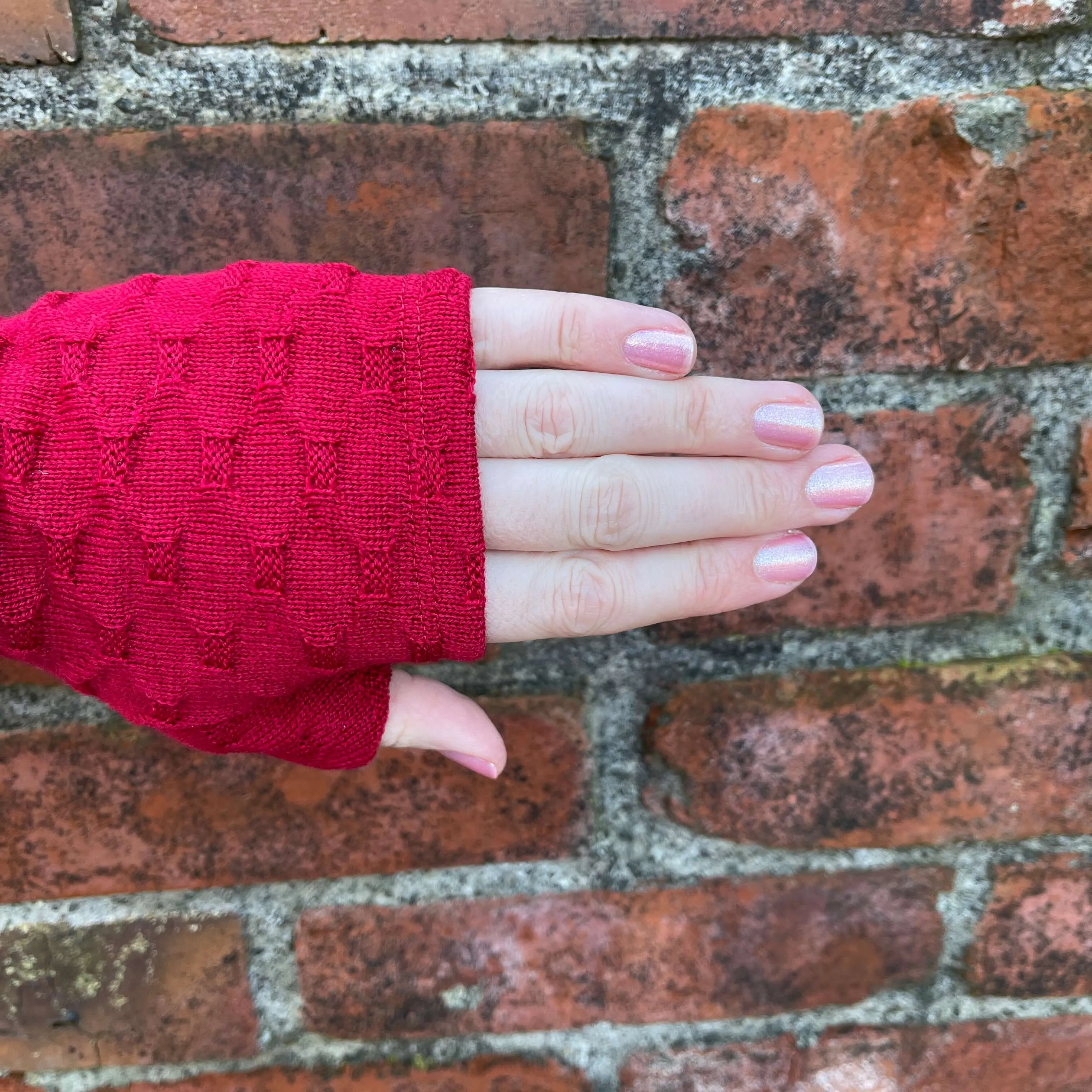 Merino Wool Gloves - Red Cross Textured