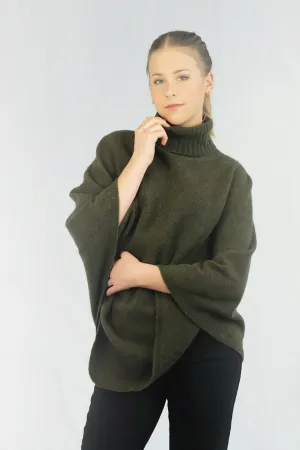 Merinosilk Rib Neck Plain Poncho