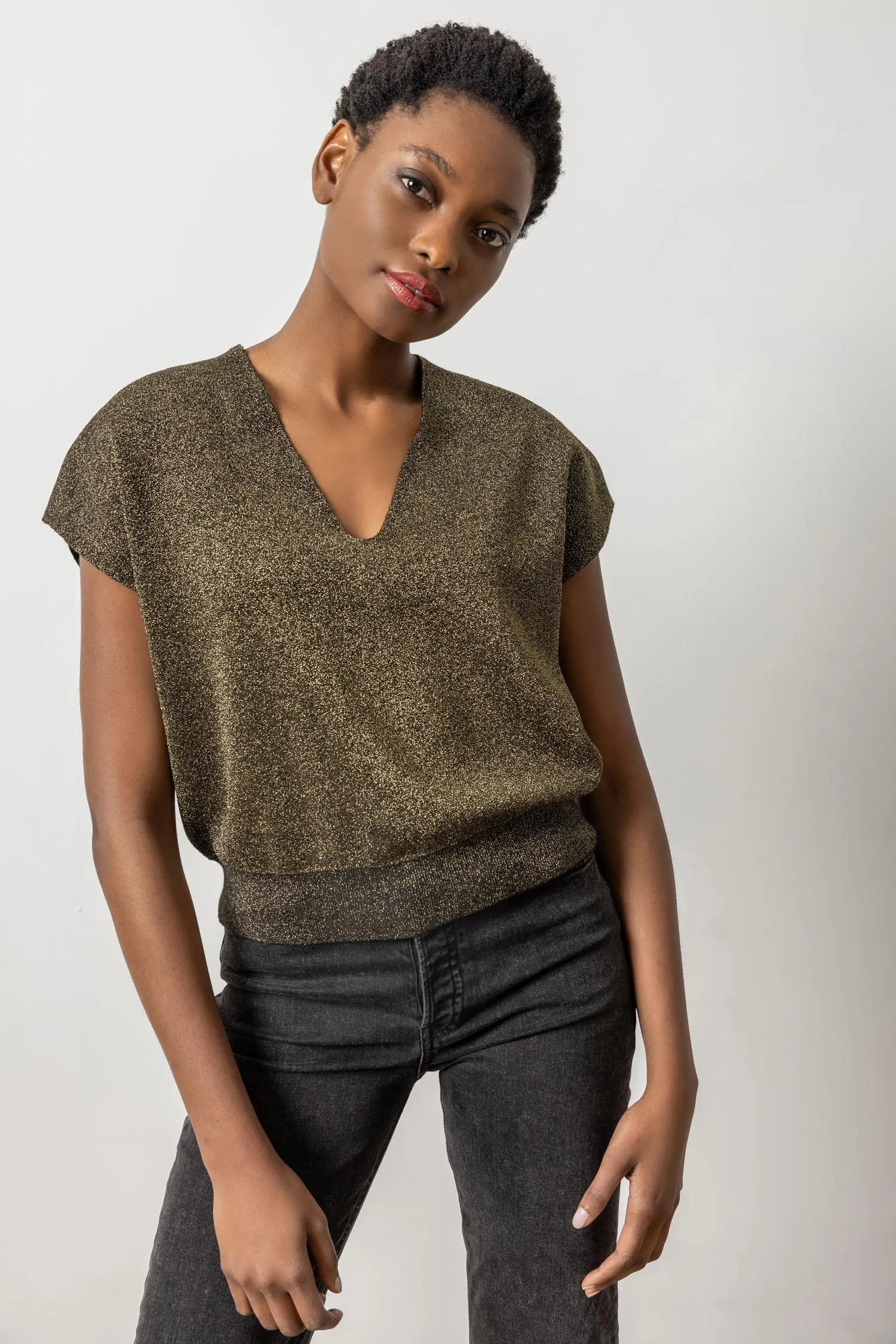 Metallic V-Neck Sweater