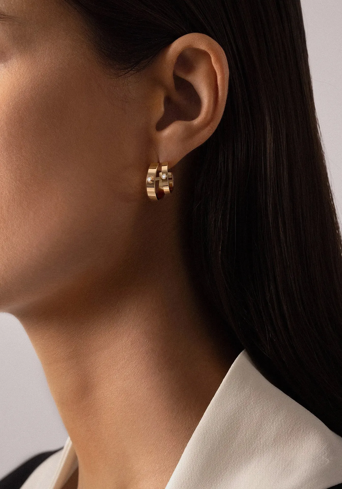 Monday Morning Mood Double, 18K Yellow Gold   Diamond Hoops