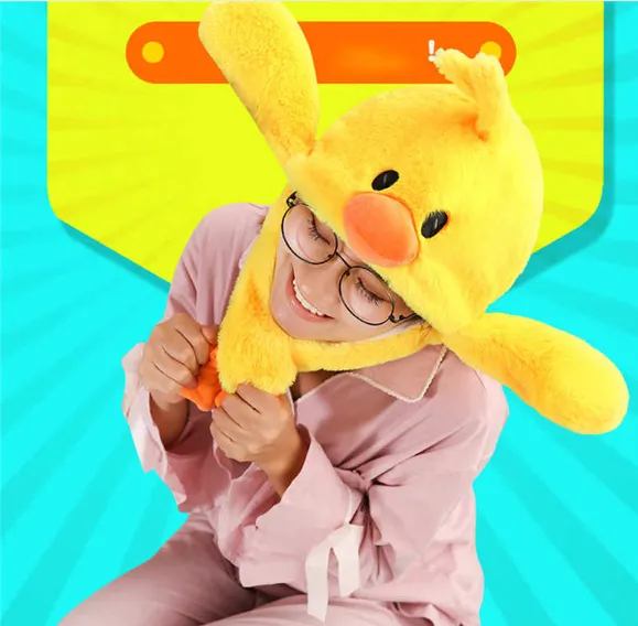 Movable-Ear Yellow Duck Hat with LED light