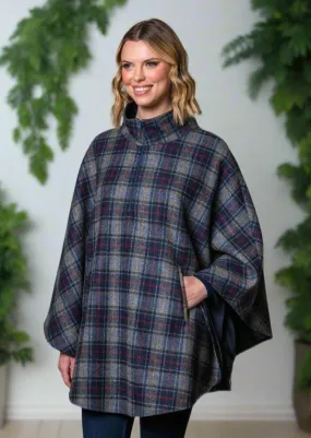 Mucros Half Zip Poncho | Charcoal Check