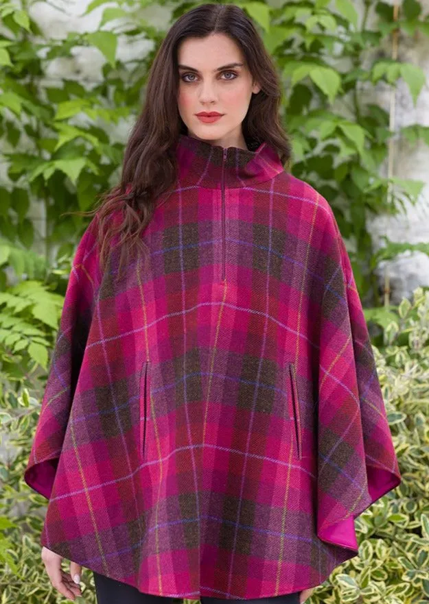 Mucros Half Zip Poncho | Pink Check