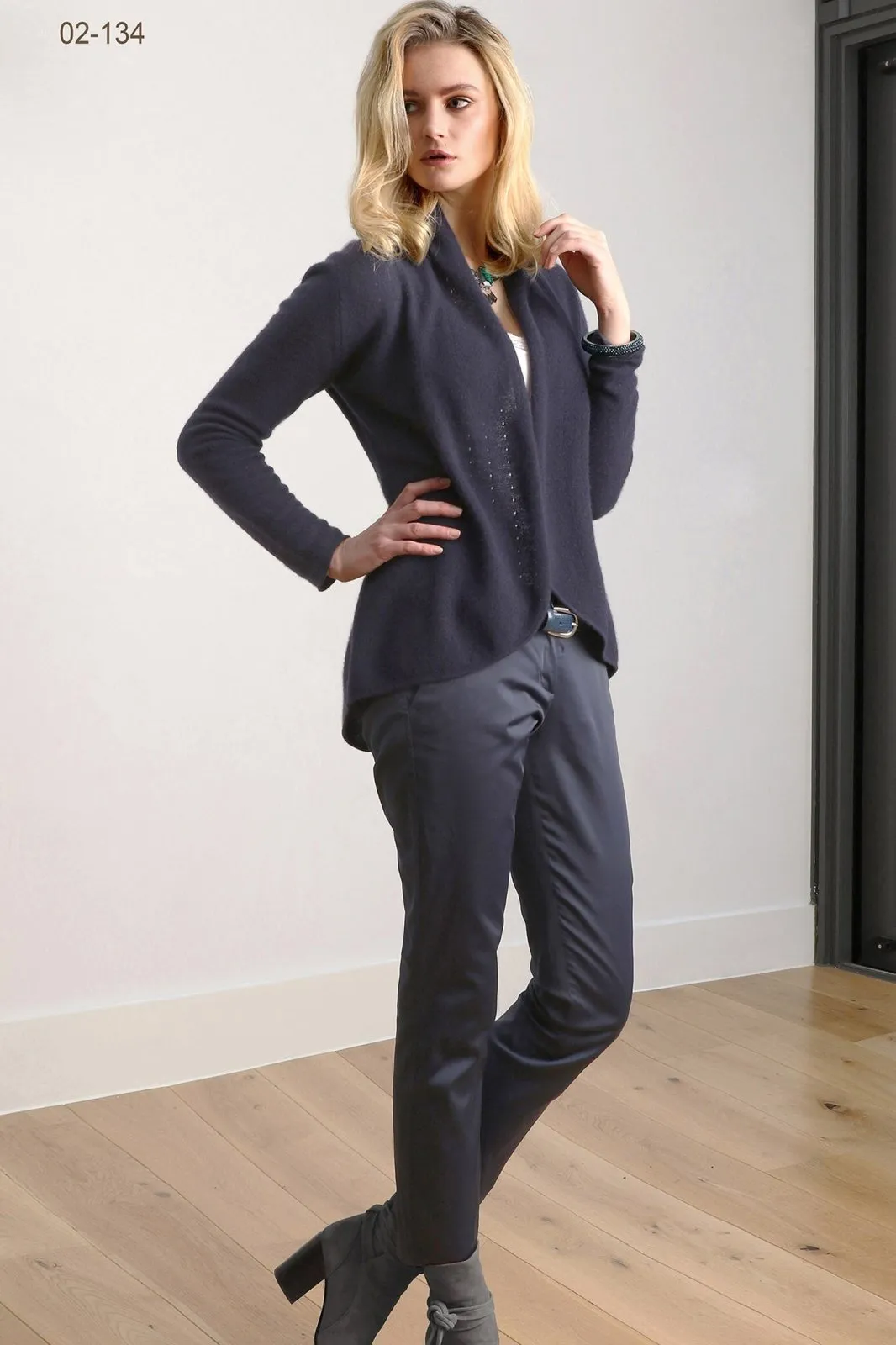 Navy Cashmere Cardigan - Pointelle