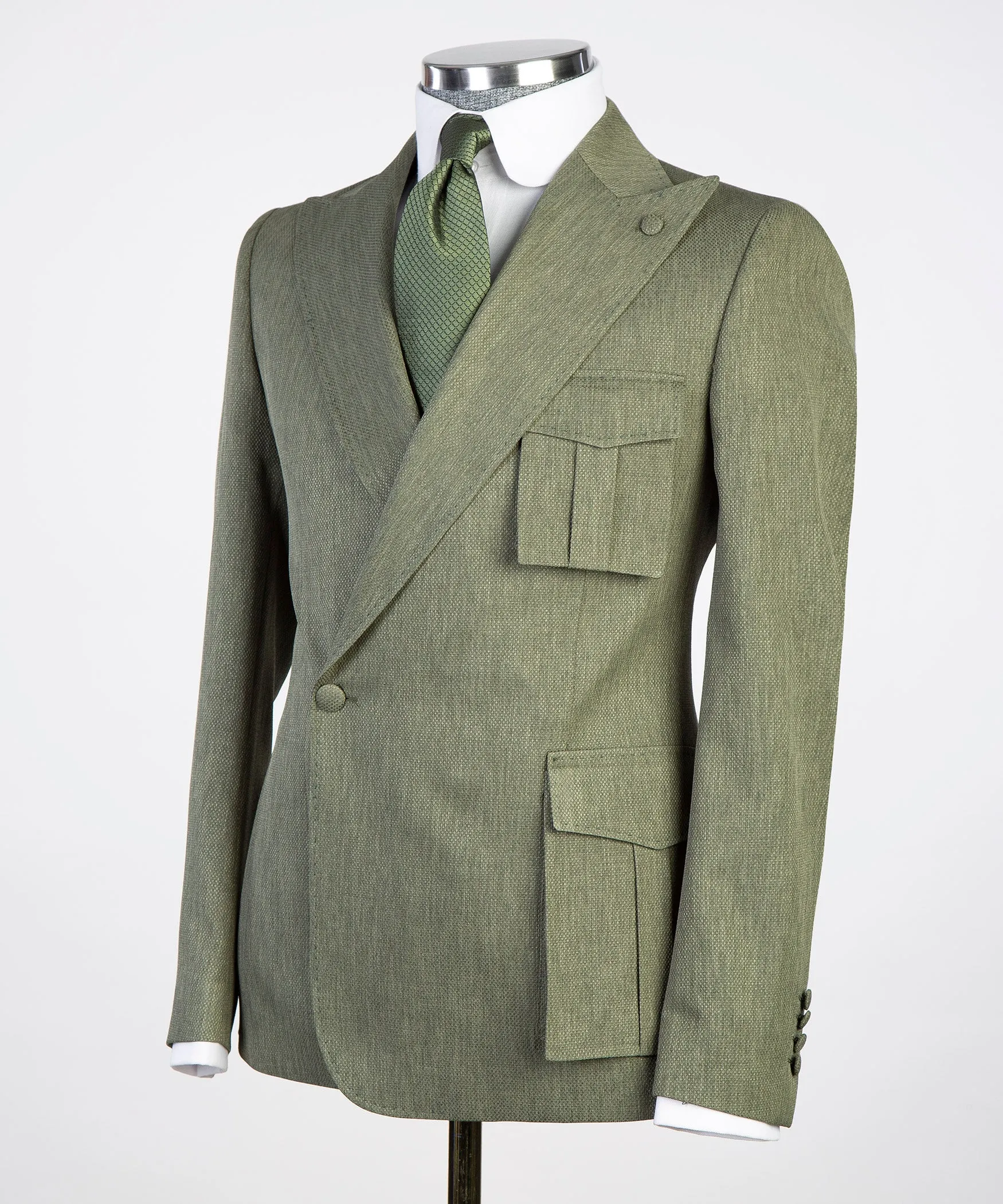 Olive Green 3 Piece Suit For Men