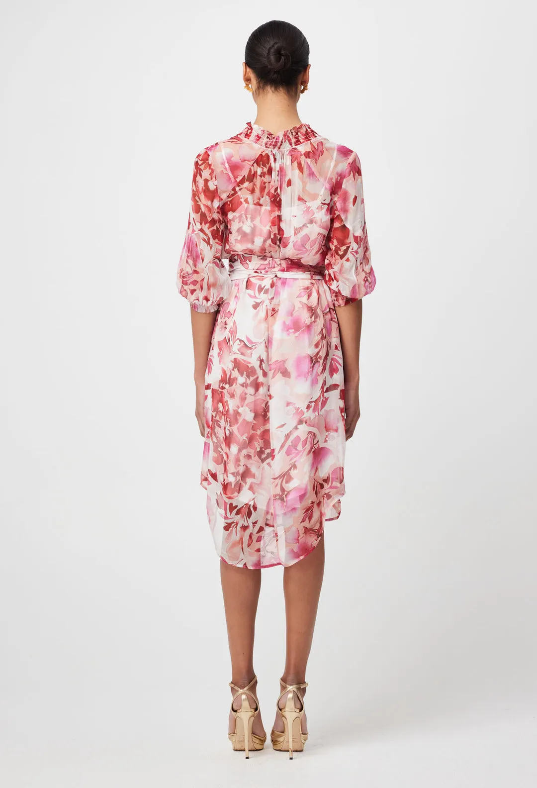 Once Was - Annabelle Viscose Chiffon Dress in Flamingo Flower