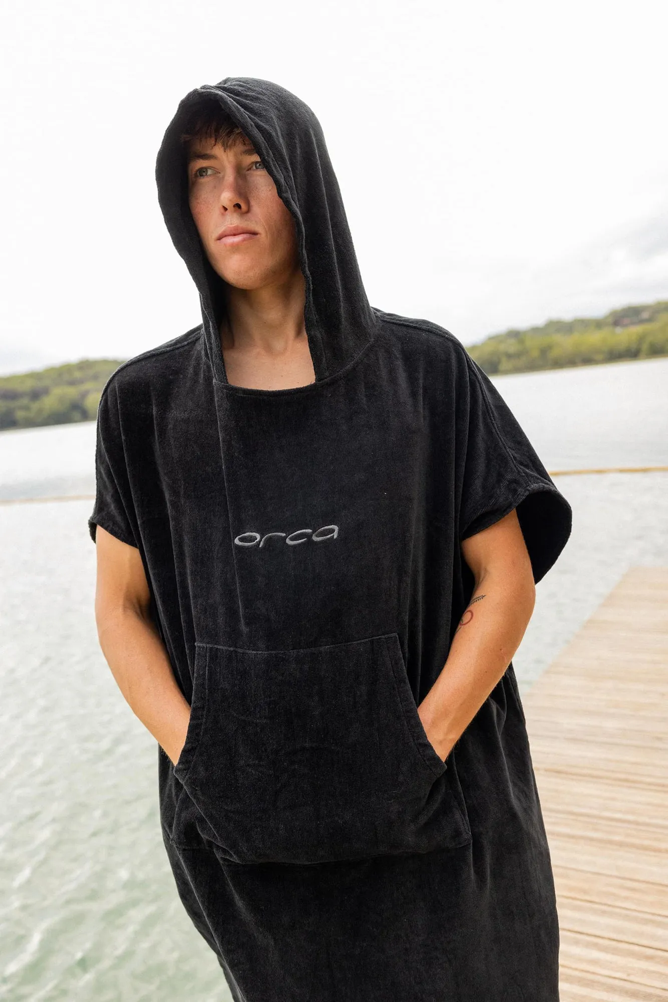 Orca Cotton Poncho Changing Robe - Black