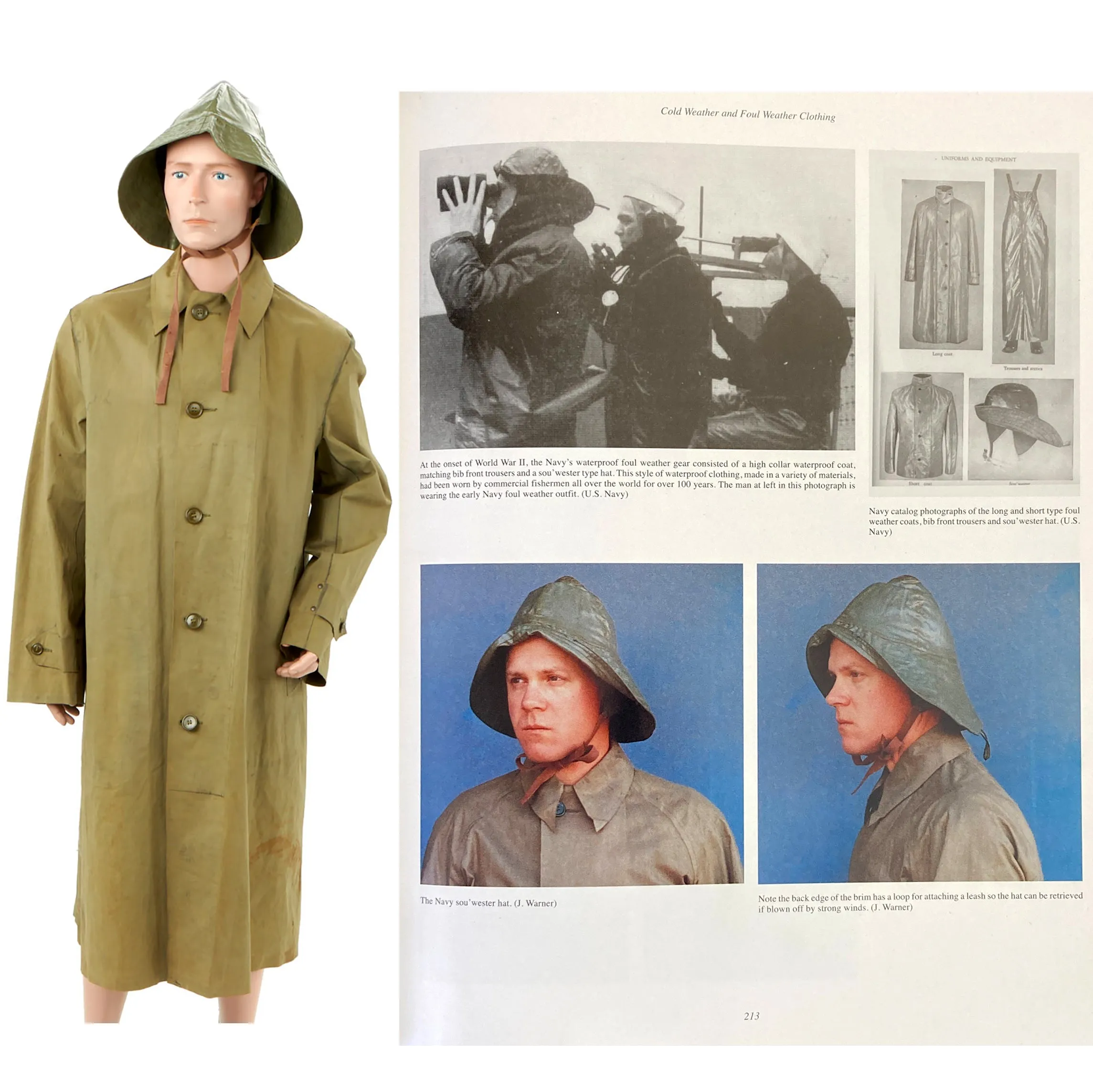 Original U.S. WWII 1942 U.S. Army Raincoat and Navy Sou’wester Hat - As Published in Reference Book