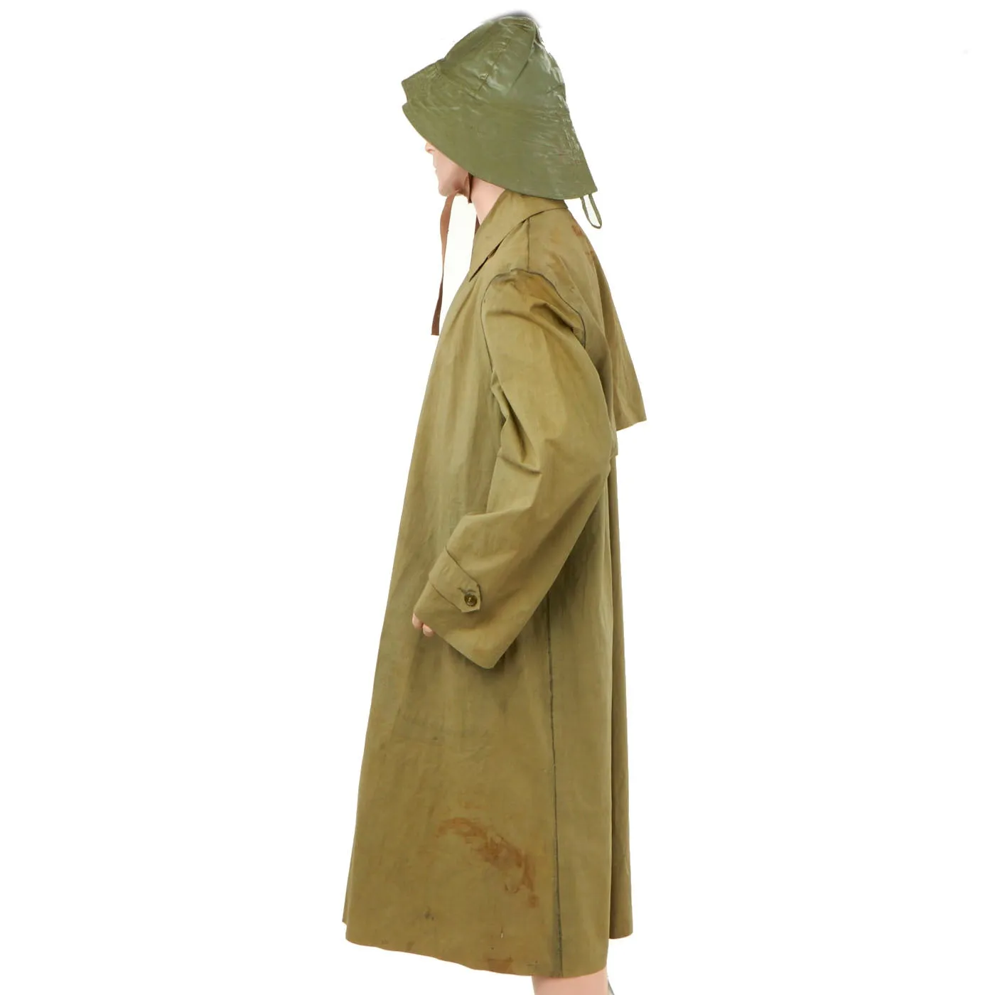 Original U.S. WWII 1942 U.S. Army Raincoat and Navy Sou’wester Hat - As Published in Reference Book