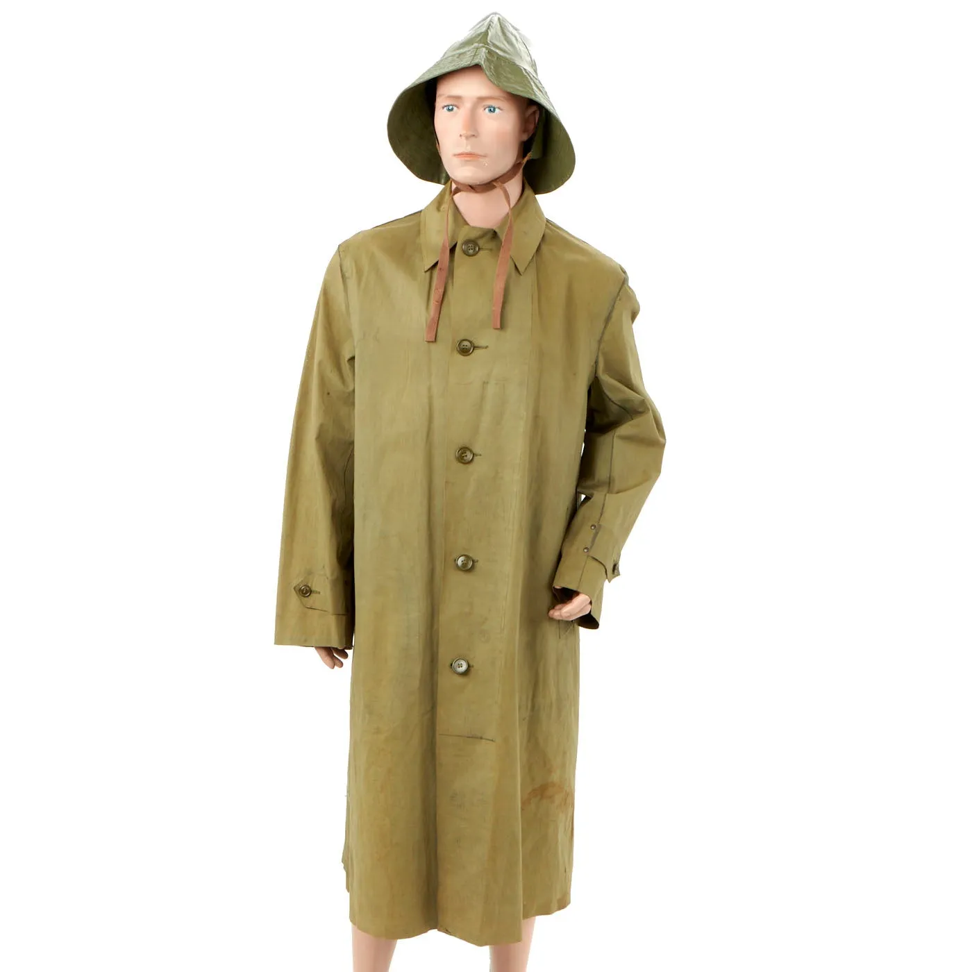 Original U.S. WWII 1942 U.S. Army Raincoat and Navy Sou’wester Hat - As Published in Reference Book