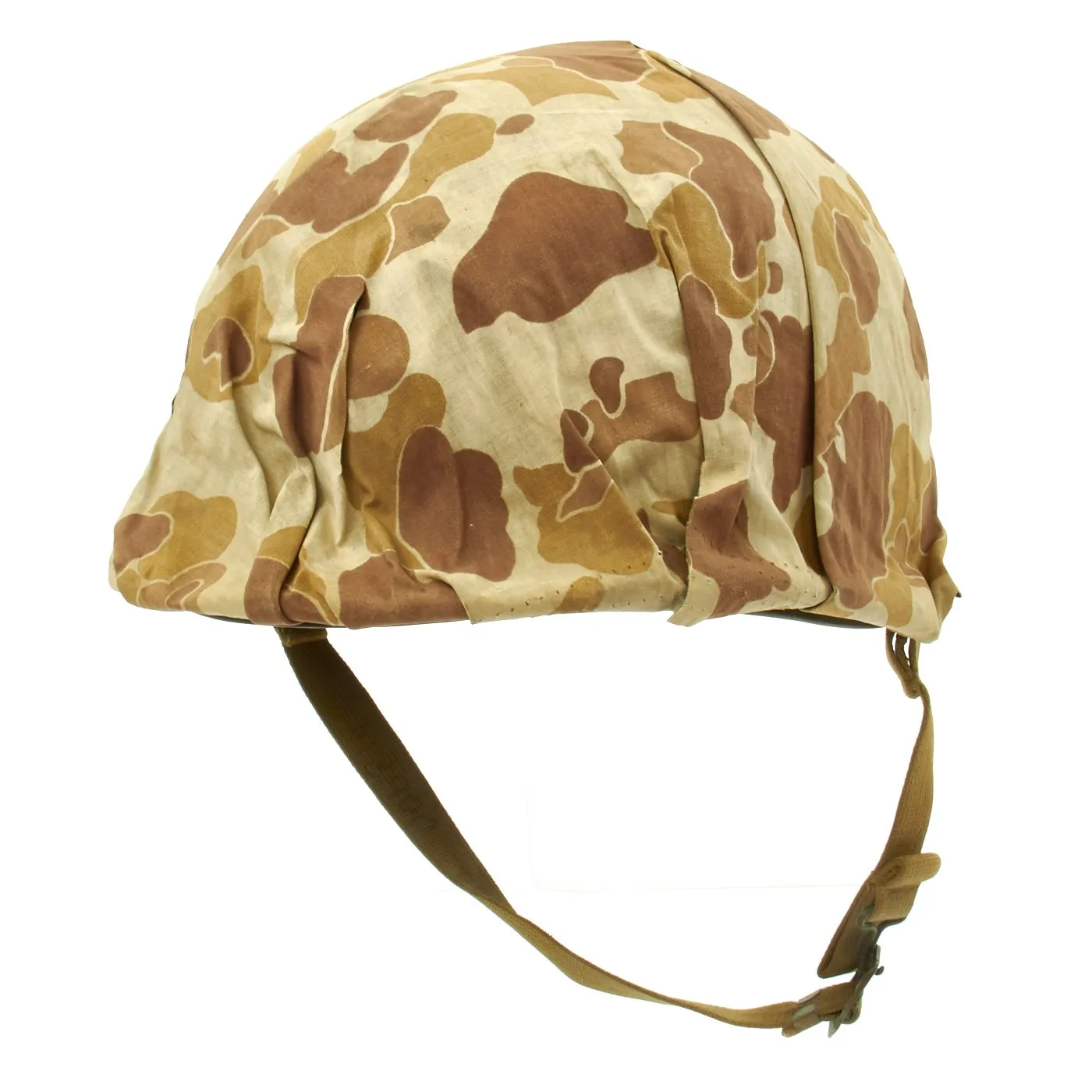 Original U.S. WWII 1943 M1 McCord Fixed Bale Helmet with USMC Camo Poncho Cover and Westinghouse Liner