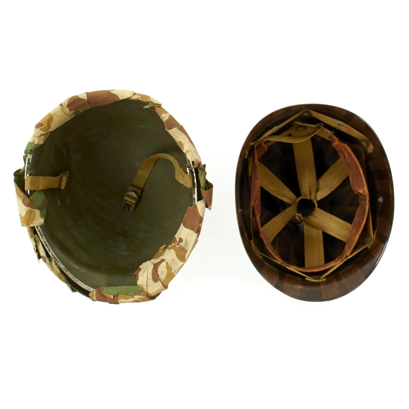 Original U.S. WWII 1943 M1 McCord Fixed Bale Helmet with USMC Camo Poncho Cover and Westinghouse Liner