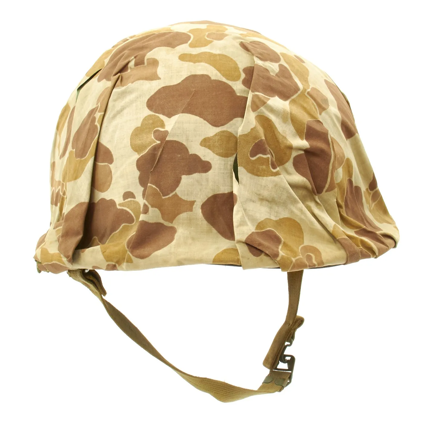 Original U.S. WWII 1943 M1 McCord Fixed Bale Helmet with USMC Camo Poncho Cover and Westinghouse Liner