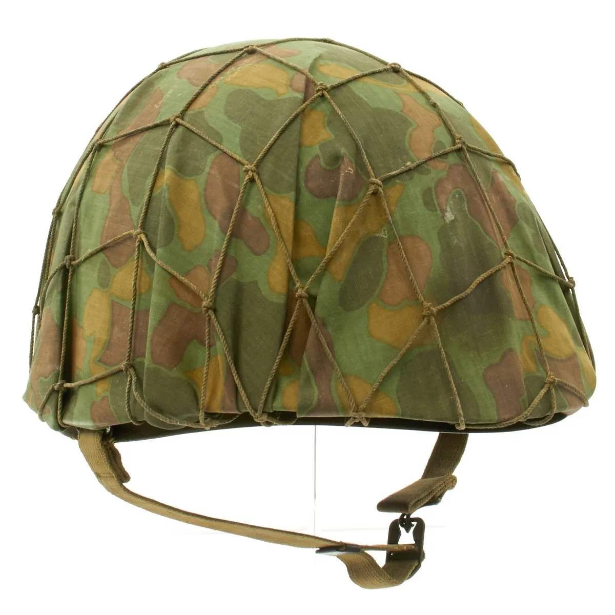 Original WWII USMC 1942 M1 McCord Fixed Bale Helmet with MSA Liner, Helmet Net and Custom Camo Cover