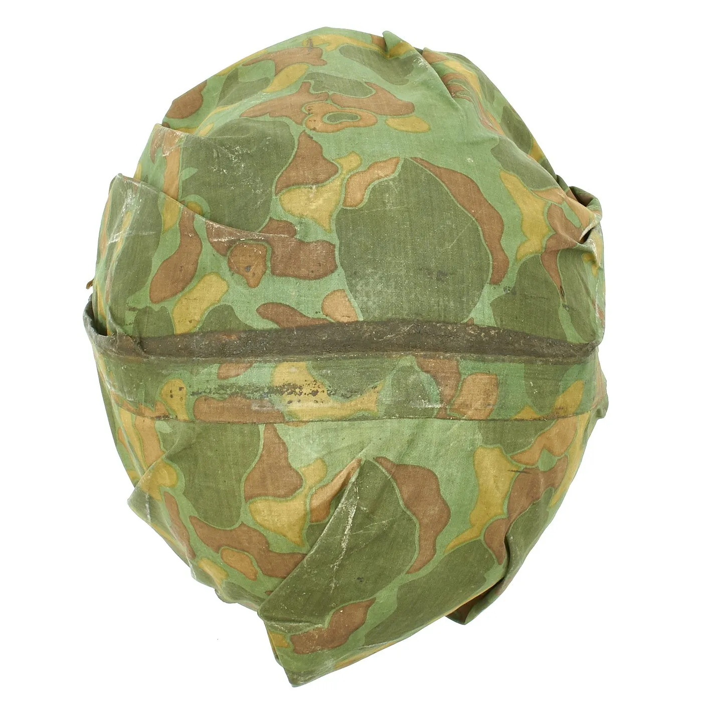 Original WWII USMC Named M1 Schlueter Fixed Bale Helmet with MSA Liner and Camo Poncho Cover