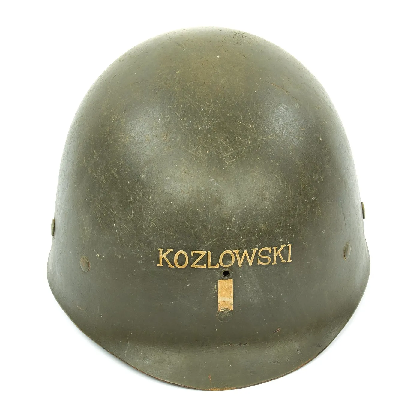 Original WWII USMC Named M1 Schlueter Fixed Bale Helmet with MSA Liner and Camo Poncho Cover