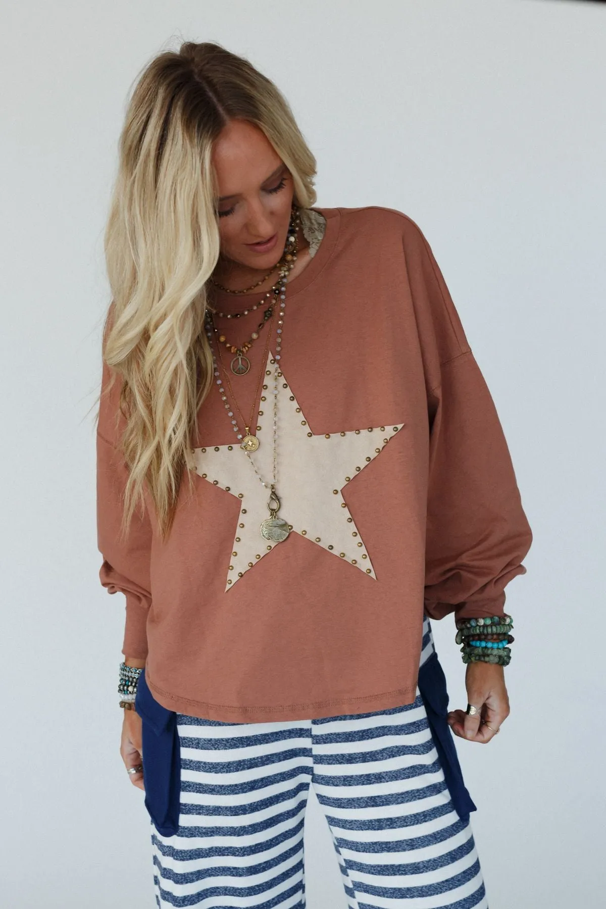 Ovalie Studded Star Top - Camel