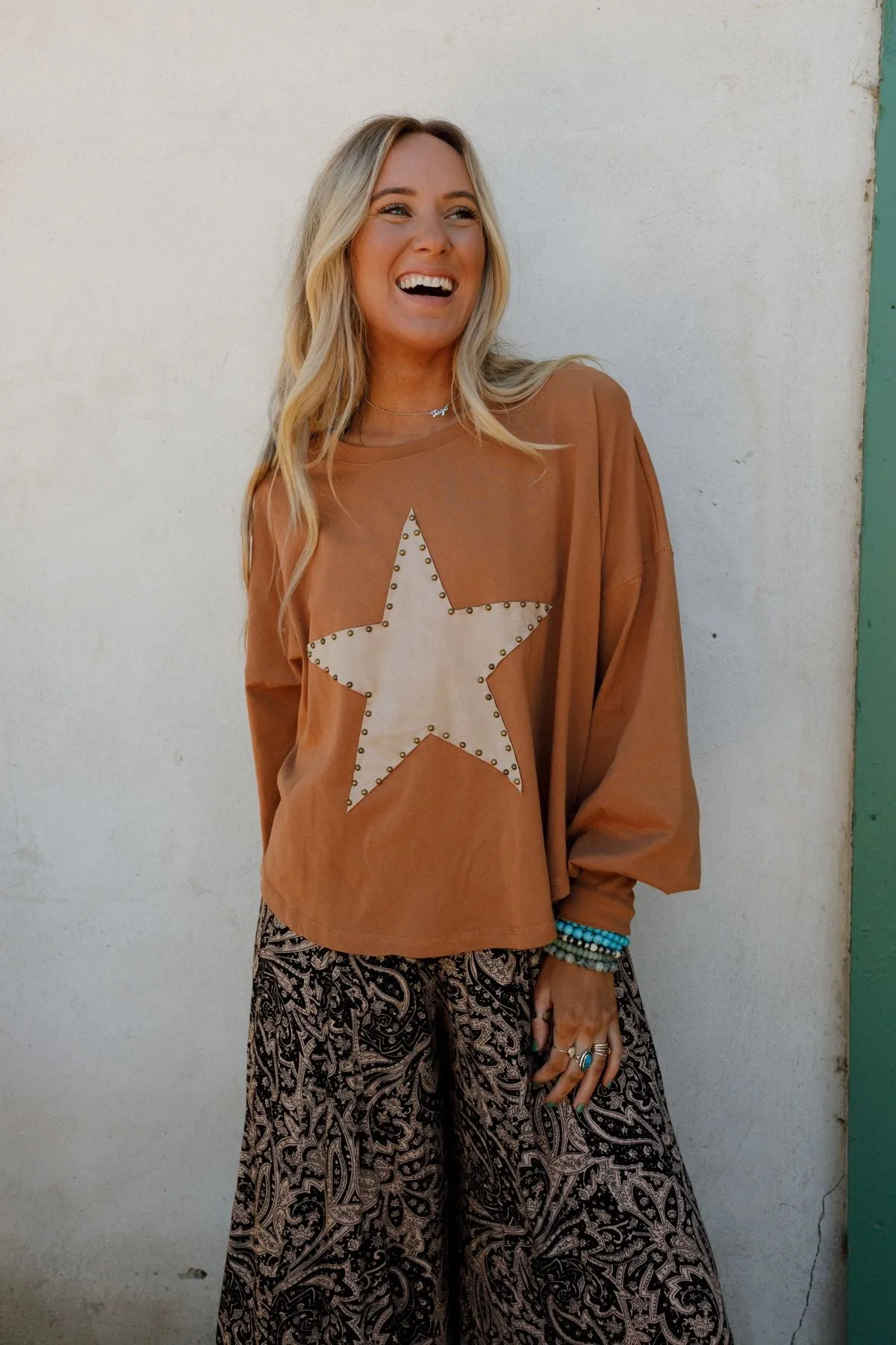 Ovalie Studded Star Top - Caramel